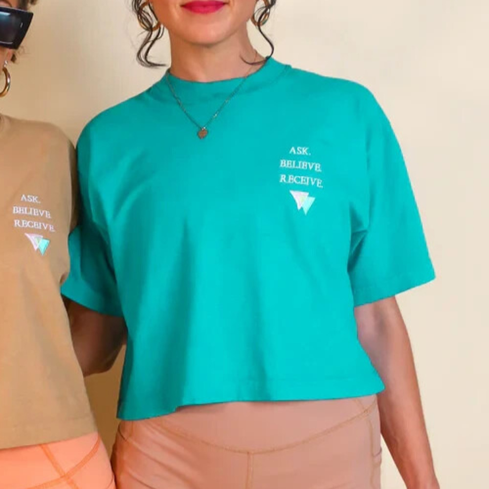 Fierce Clarity Teal Oversized Crop Tee One Size Boxy Wide Fit T-Shirt Cotton New